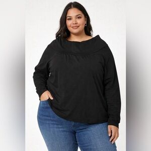 ASOS Black Long Sleeve Top Wide Neck Relaxed Fit